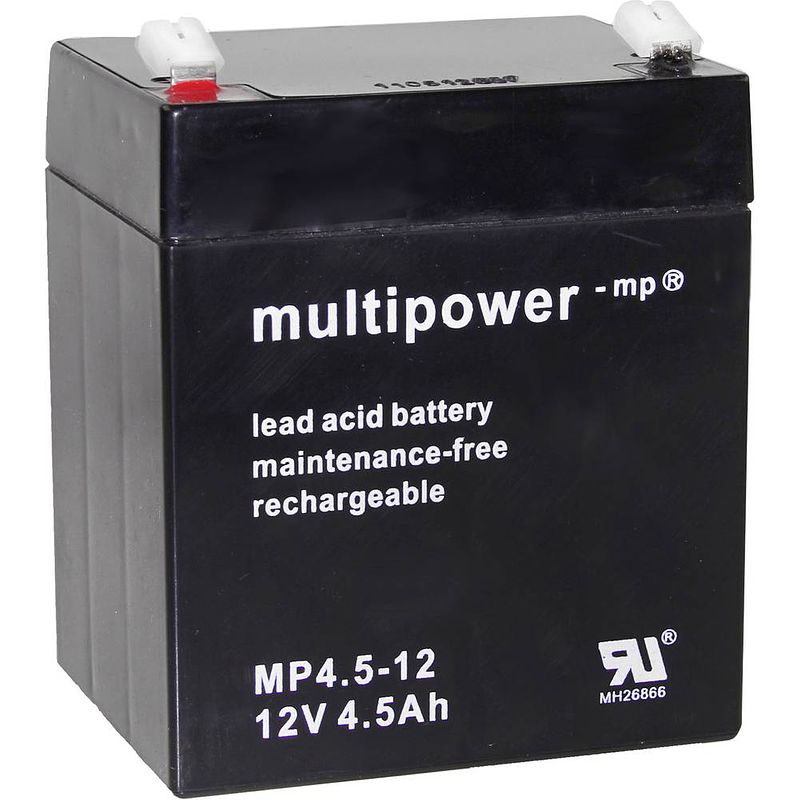 Foto van Multipower pb-12-4,5-4,8 loodaccu 12 v 4.5 ah loodvlies (agm) (b x h x d) 90 x 107 x 70 mm kabelschoen 4.8 mm onderhoudsvrij, geringe zelfontlading