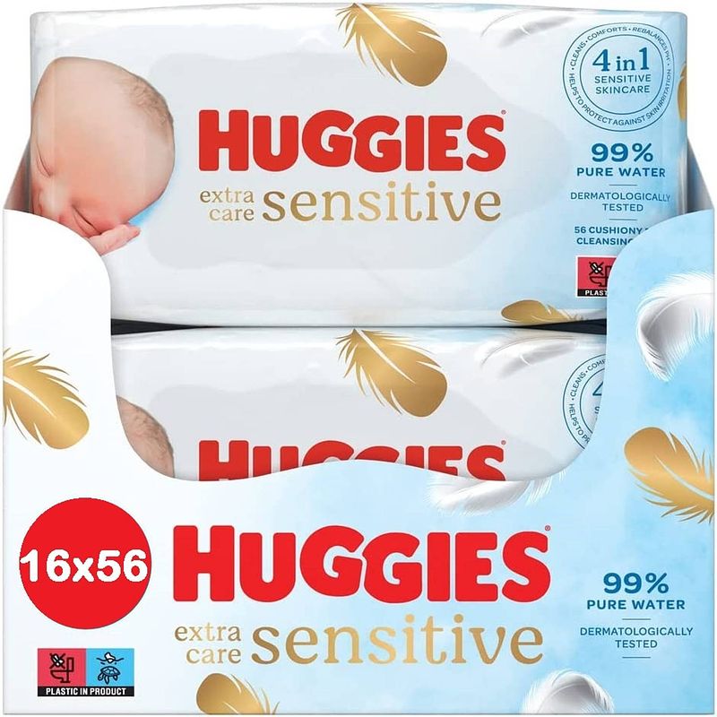 Foto van Huggies - extra care sensitive - billendoekjes - 896 babydoekjes - 16 x 56