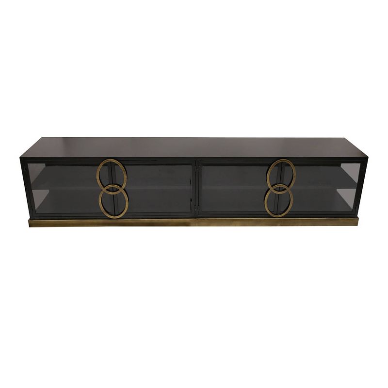 Foto van Ptmd riho black metal cabinet low smoky glass doors