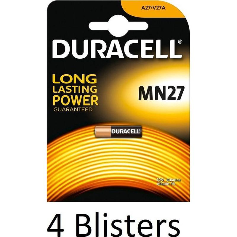 Foto van 4 stuks (4 blisters a 1 st) duracell mn27 - gp27a - a27 - l828 12v alkaline batterij