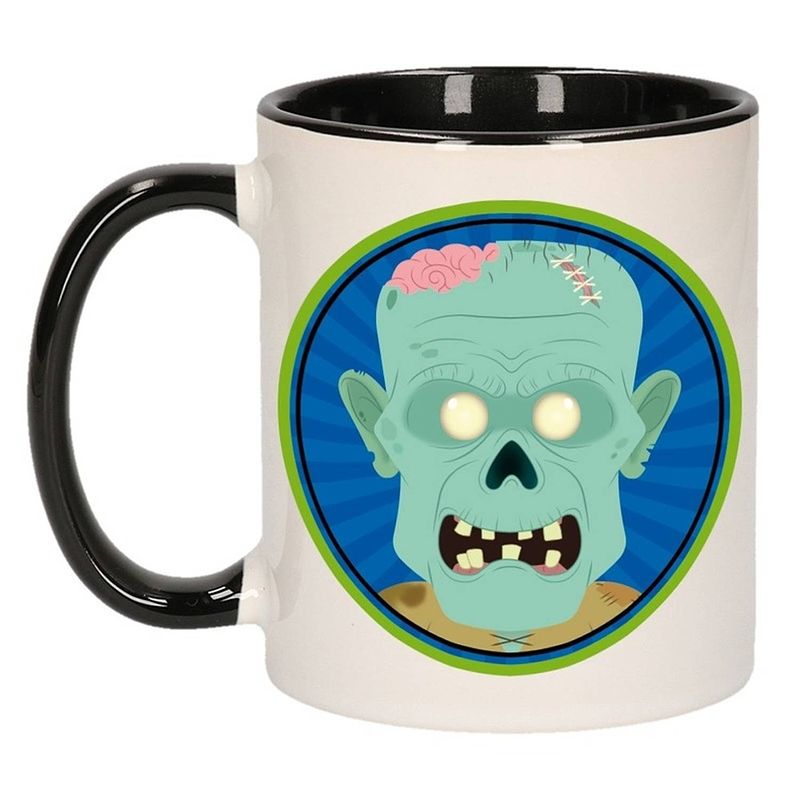 Foto van Enge zombie beker / mok - zwart / wit - 300 ml - halloween