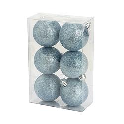 Foto van 6x stuks kunststof glitter kerstballen ijsblauw 6 cm - kerstbal