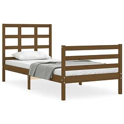 Foto van The living store massief grenenhouten bedframe - 205.5 x 95.5 x 100 cm - multiplex lattenbodem - honingbruin