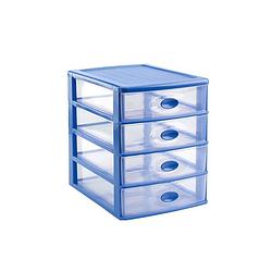 Foto van Ladeblok/bureau organizer met 4x lades blauw/transparant l35,5 x b27 x h35 cm - ladeblok