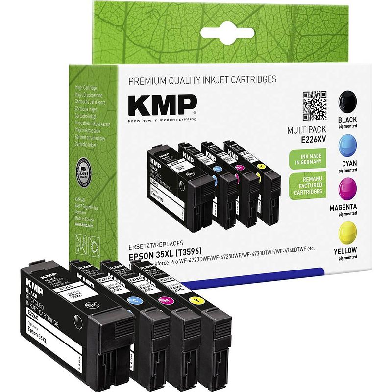 Foto van Kmp inkt combipack vervangt epson t359635xl compatibel combipack zwart, cyaan, magenta, geel e226xv 1638,4005