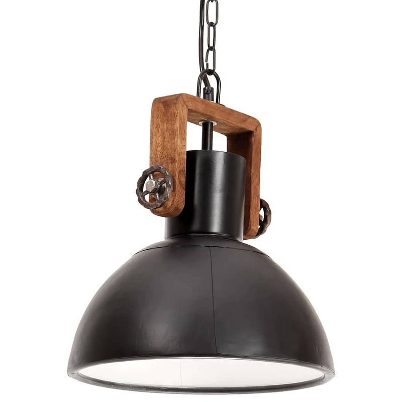 Foto van The living store hanglamp industriële stijl - 30x37 cm - zwart/bruin - e27 fitting - max - 25w