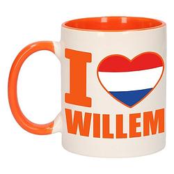 Foto van 1x i love willem beker / mok - oranje met wit - 300 ml keramiek - oranje bekers