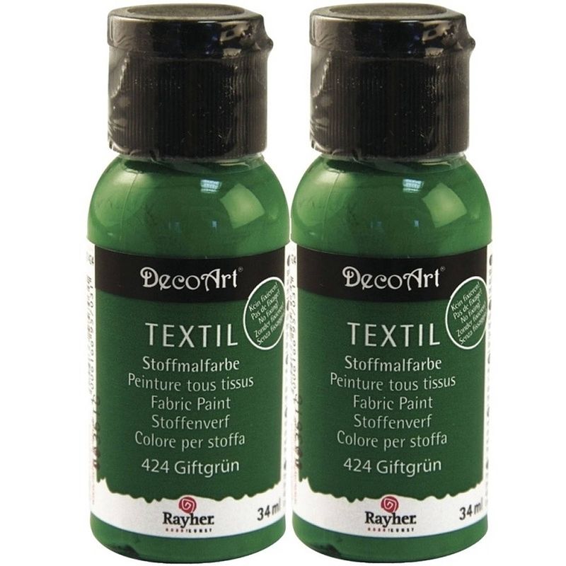 Foto van 2x groene stoffenverf 34 ml decoart - hobbyverf