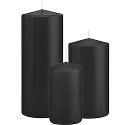 Foto van Stompkaarsen set van 3x stuks zwart 12-15-20 cm - stompkaarsen