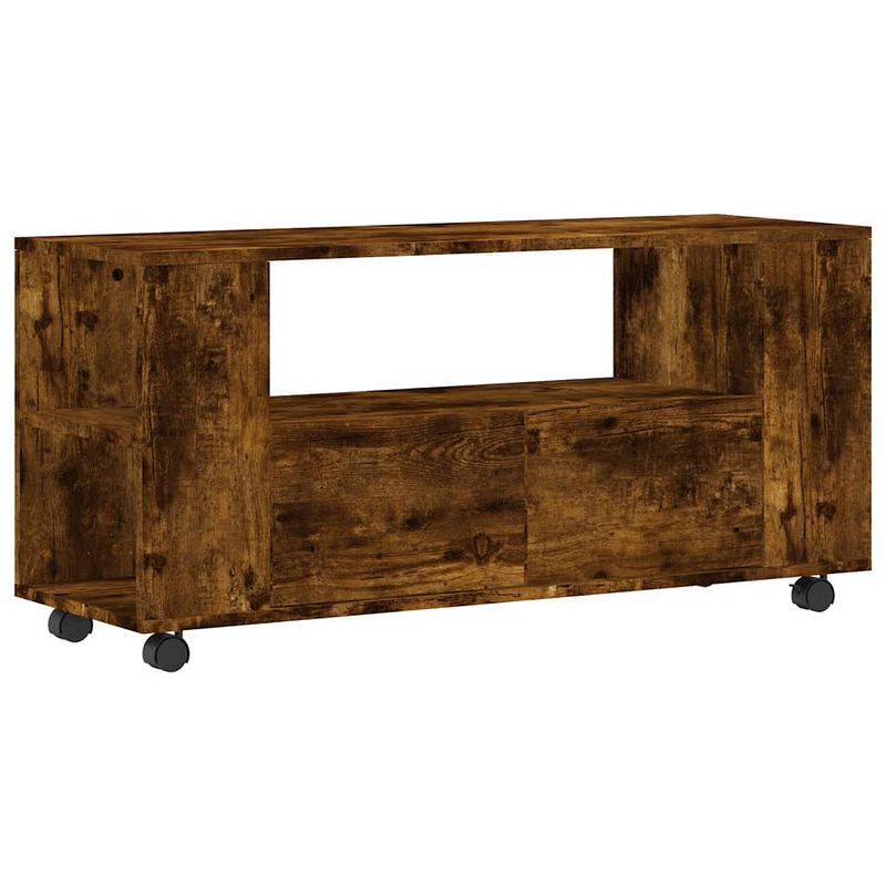 Foto van The living store tv meubel - gerookt eiken - 102 x 34.5 x 43 cm - duurzaam hout - veel opbergruimte