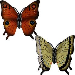 Foto van 2x stuks tuin decoratie vlinders - kunststof - geel - oranje - 24 x 24 cm - tuinbeelden
