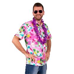 Foto van Hawaii shirt/blouse - verkleedkleding - heren - tropische bloemen - roze 50 (m) - carnavalsblouses