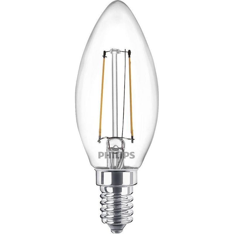 Foto van Philips - led lamp filament - set 2 stuks - classic ledcandle 827 b35 cl - e14 fitting - 2w - warm wit 2700k vervangt