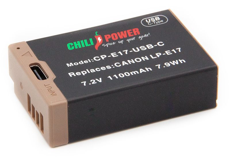 Foto van Chilipower accu lp-e17 usb-c versie voor canon - 1100mah