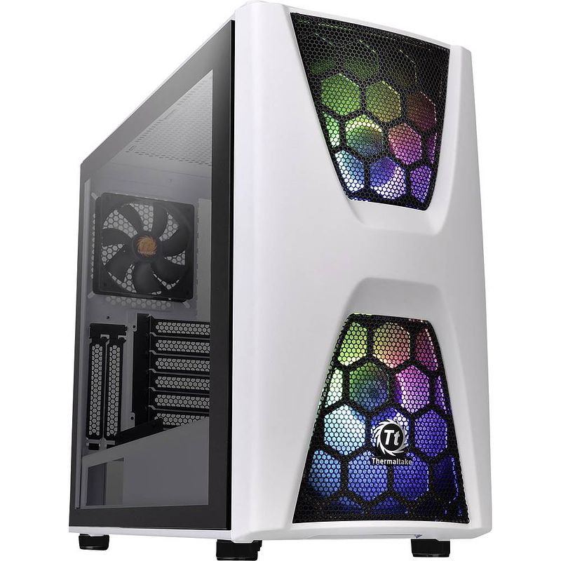 Foto van Thermaltake commander c34 tg midi-tower pc-behuizing, gaming-behuizing wit, zwart 2 voorgeïnstalleerde led-ventilators, 1 voorgeïnstalleerde ventilator,