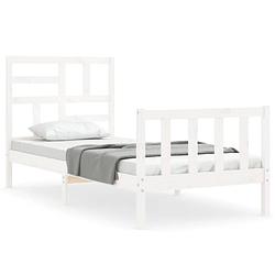 Foto van The living store bedframe massief grenenhout - wit - 90 x 200 cm - multiplex lattenbodem