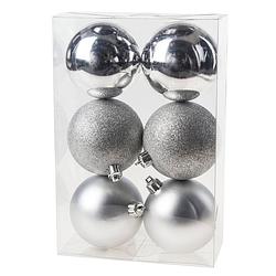 Foto van 6x zilveren kerstballen 8 cm kunststof mat/glans/glitter - kerstbal