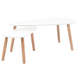 Foto van The living store salontafel set - scandinavische stijl - wit - grenenhout - mdf - 100x50x40cm - 70x34.5x35cm