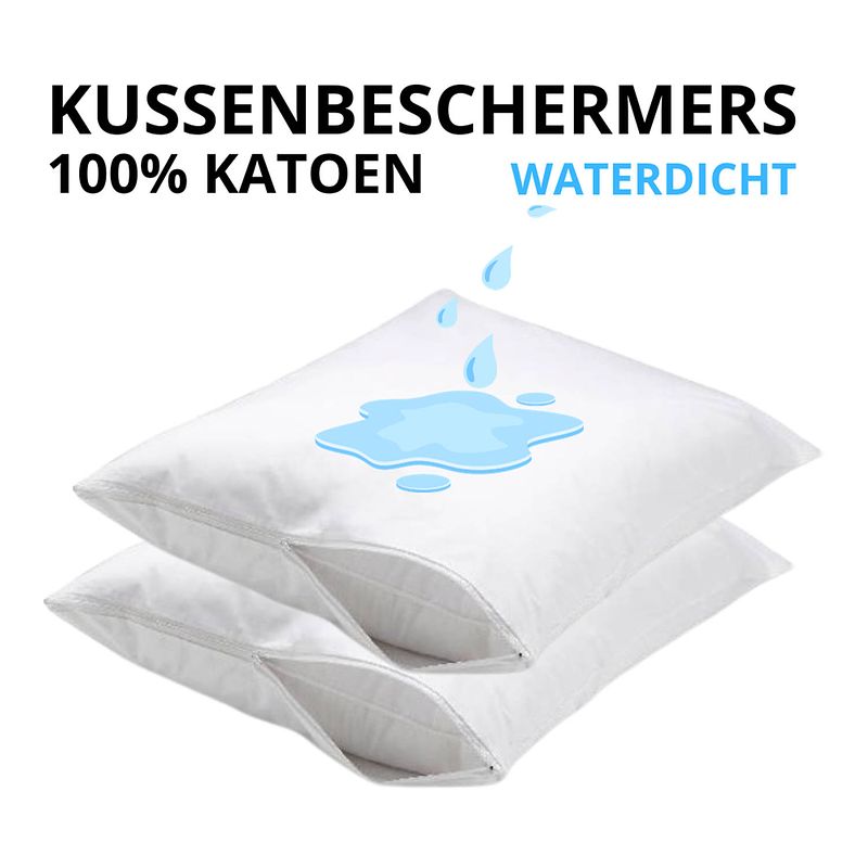 Foto van Droomtextiel waterdichte molton kussensloop kussenbeschermer 60x70 cm - 2 stuks - anti allergie - met rits