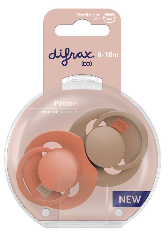 Foto van Difrax lovi prime pacifier 6-18 months - granola/orange