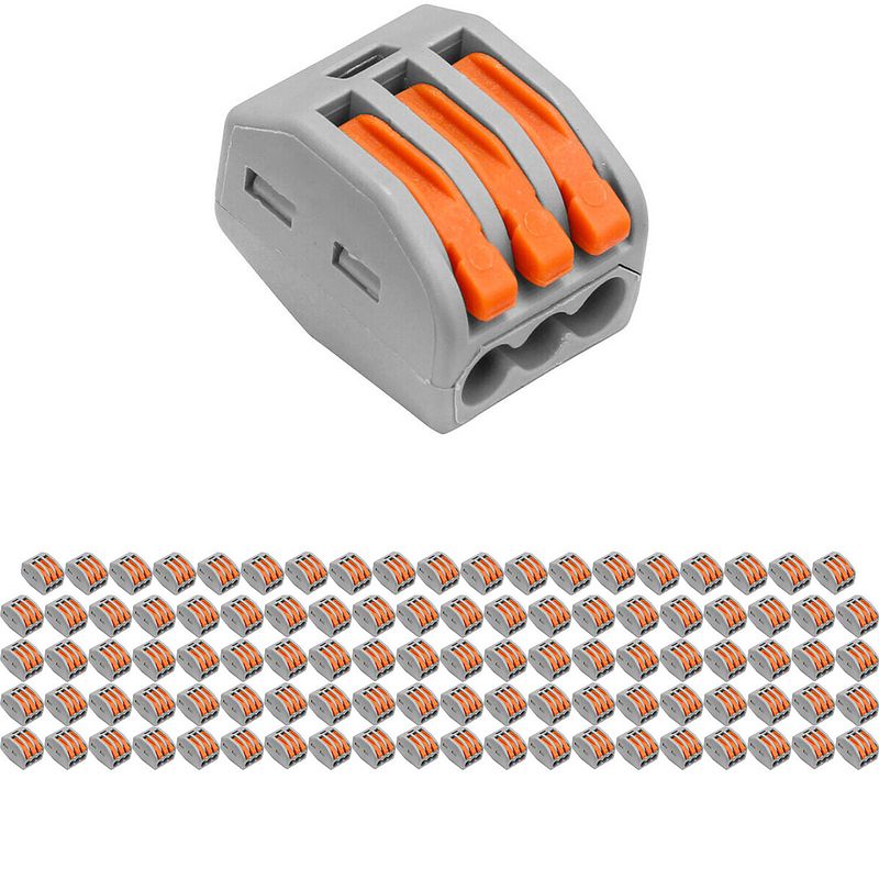 Foto van Lasklem - verbindingsklem - 100 stuks - 3 polig met klemmetjes - grijs/oranje