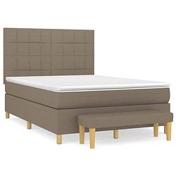 Foto van The living store boxspringbed - pocketvering - 140x200 cm - taupe - duurzaam - verstelbaar hoofdbord - middelharde