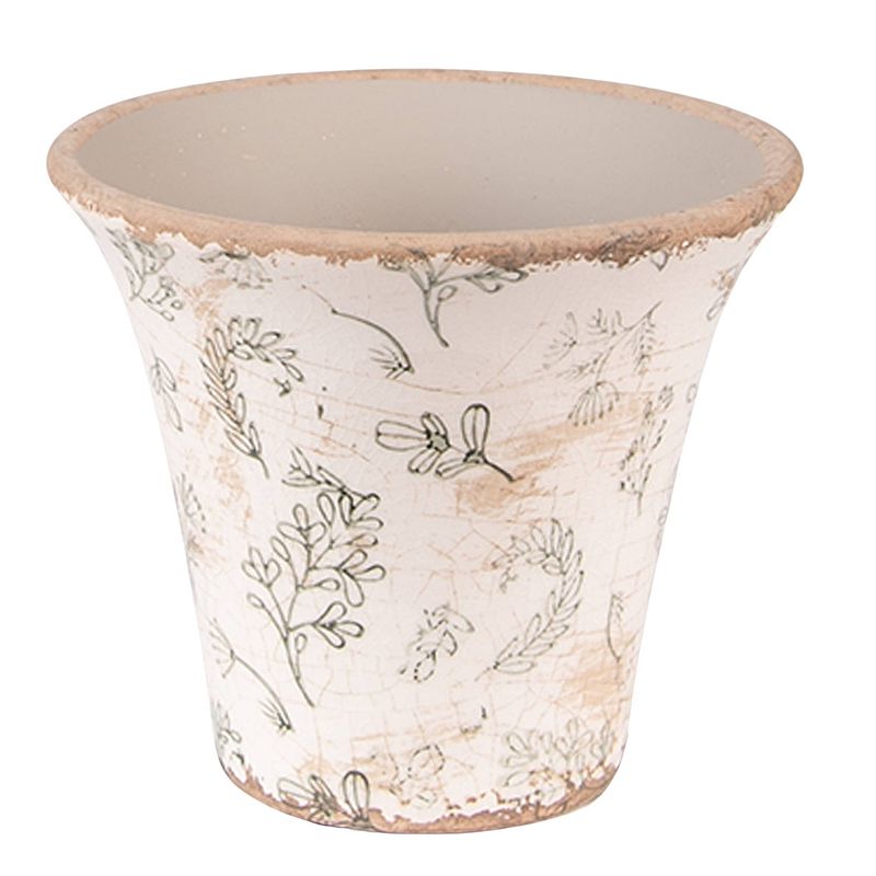 Foto van Clayre & eef bloempot ø 12x11 cm groen beige keramiek bloemen bloempot binnen plantenpot plant pot groen bloempot