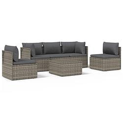 Foto van Vidaxl 6-delige loungeset met kussens poly rattan grijs