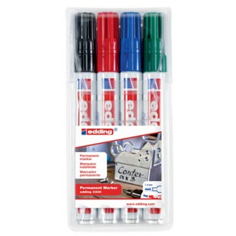 Foto van Edding permanent marker e-3300 etui van 4 stuks in geassorteerde kleuren