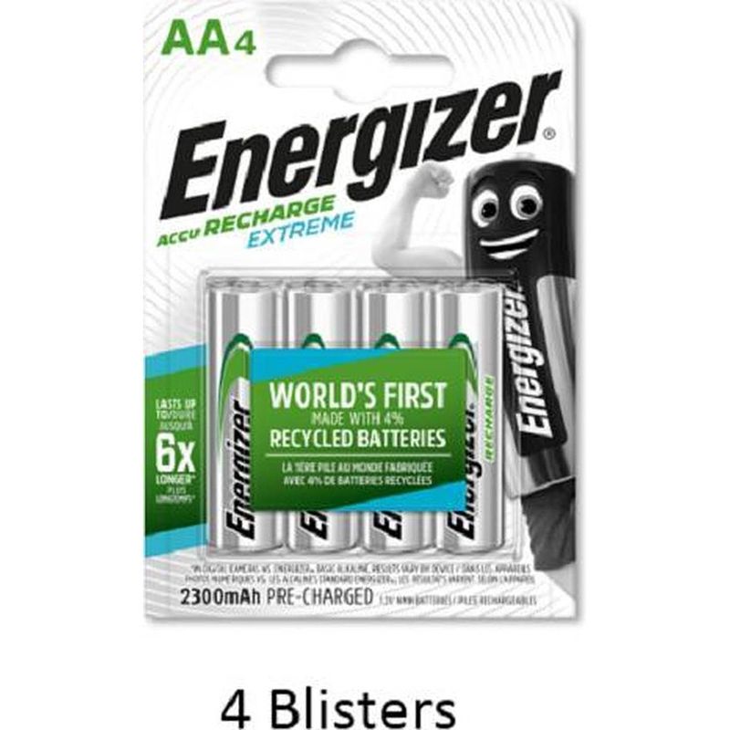 Foto van 16 stuks (4 blisters a 4 stuks) energizer rechargeable aa 2300 mah extreme oplaadbaar