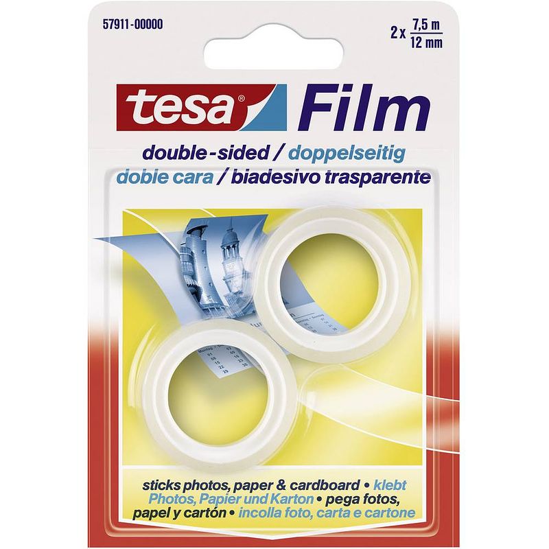 Foto van Tesa 57911-00000-01 dubbelzijdige tape tesafilm transparant (l x b) 7.5 m x 12 mm 2 stuk(s)