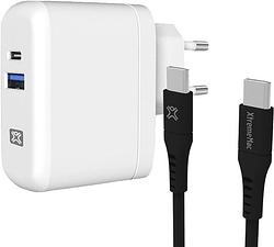 Foto van Xtrememac power delivery oplader met 2 usb poorten 30w wit + usb c kabel kunststof 1,5m