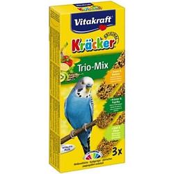 Foto van Vitakraft trio mix kruiden/paprika-sesam/banaan-kiwi/citruskracker parkiet 3in1