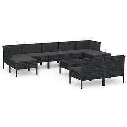 Foto van Vidaxl 10-delige loungeset met kussens poly rattan zwart