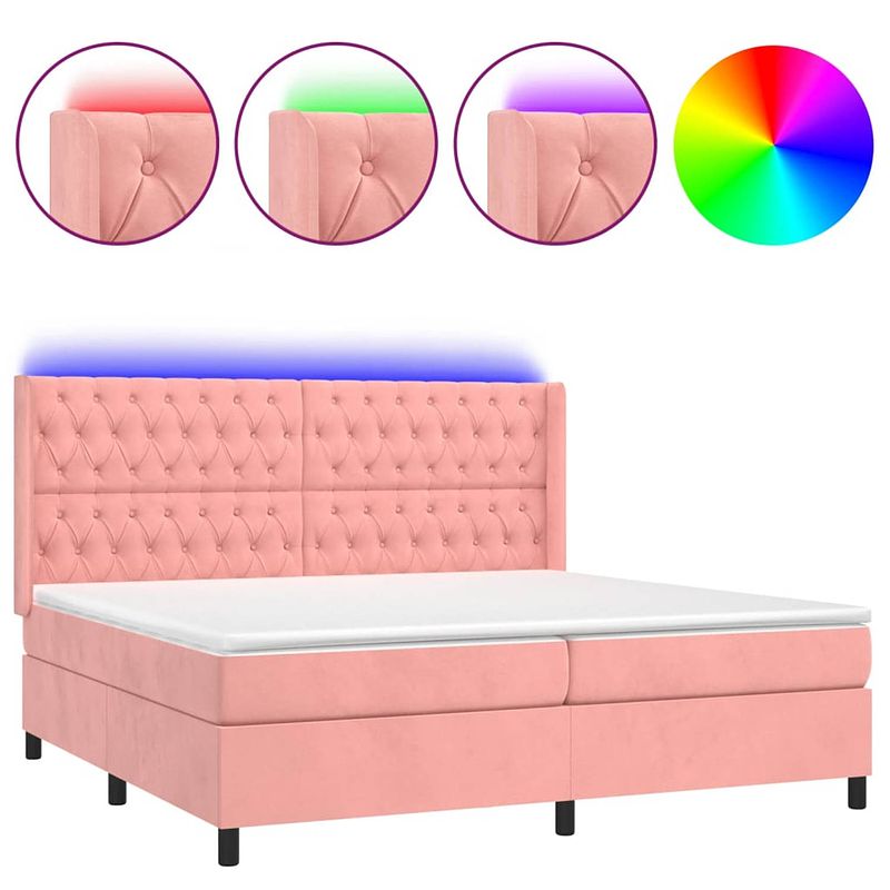 Foto van The living store boxspring bed - fluweel - 203 x 163 x 118/128 cm - roze