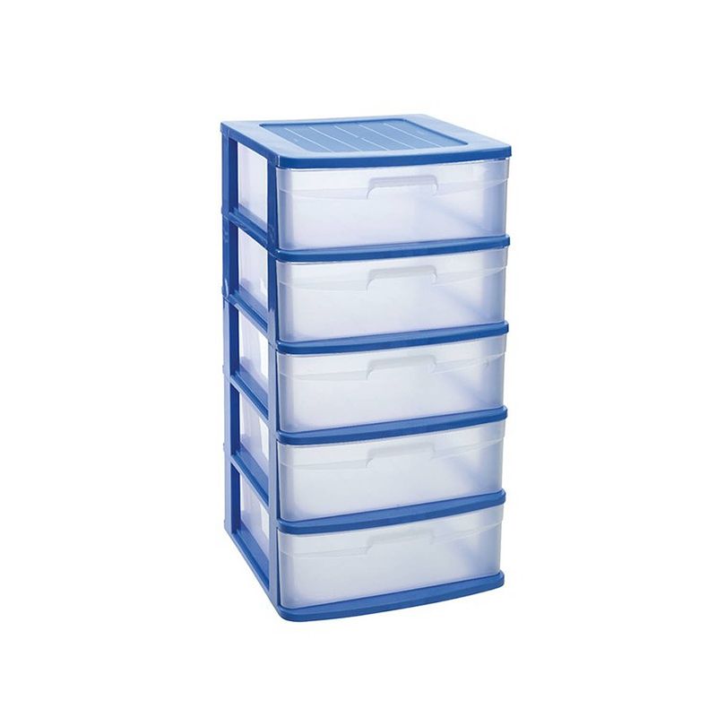 Foto van Ladeblok/bureau organizer met 5x lades blauw/transparant l40 x b39 x h81 cm - ladeblok