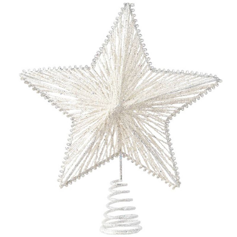 Foto van Witte glitter ster kerstboom piek ijzer 25 cm - kerstboompieken