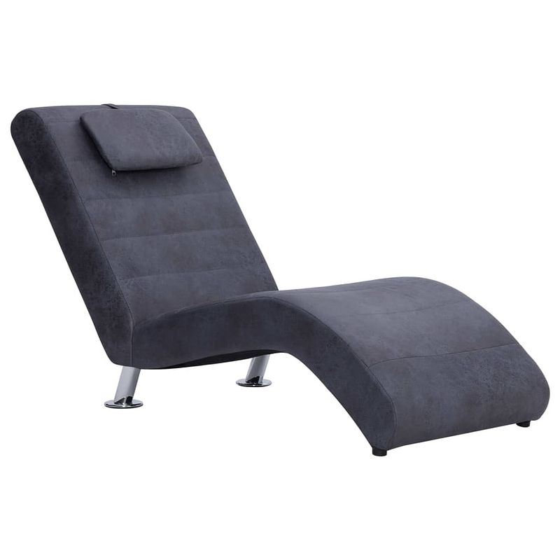 Foto van Vidaxl chaise longue met kussen kunstsuède grijs