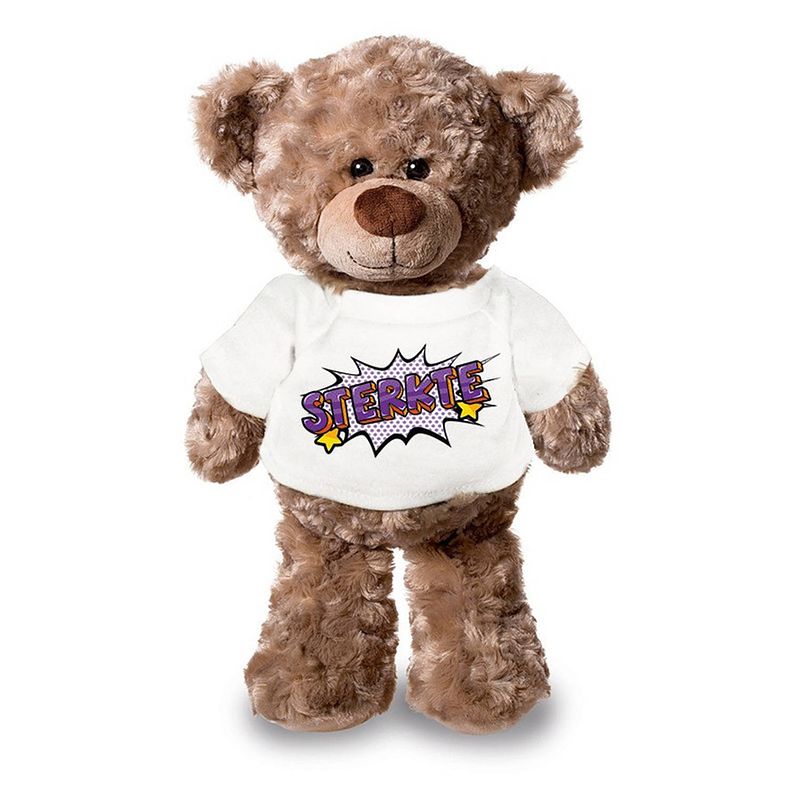 Foto van Sterkte pluche teddybeer knuffel 24 cm met wit t-shirt - knuffelberen