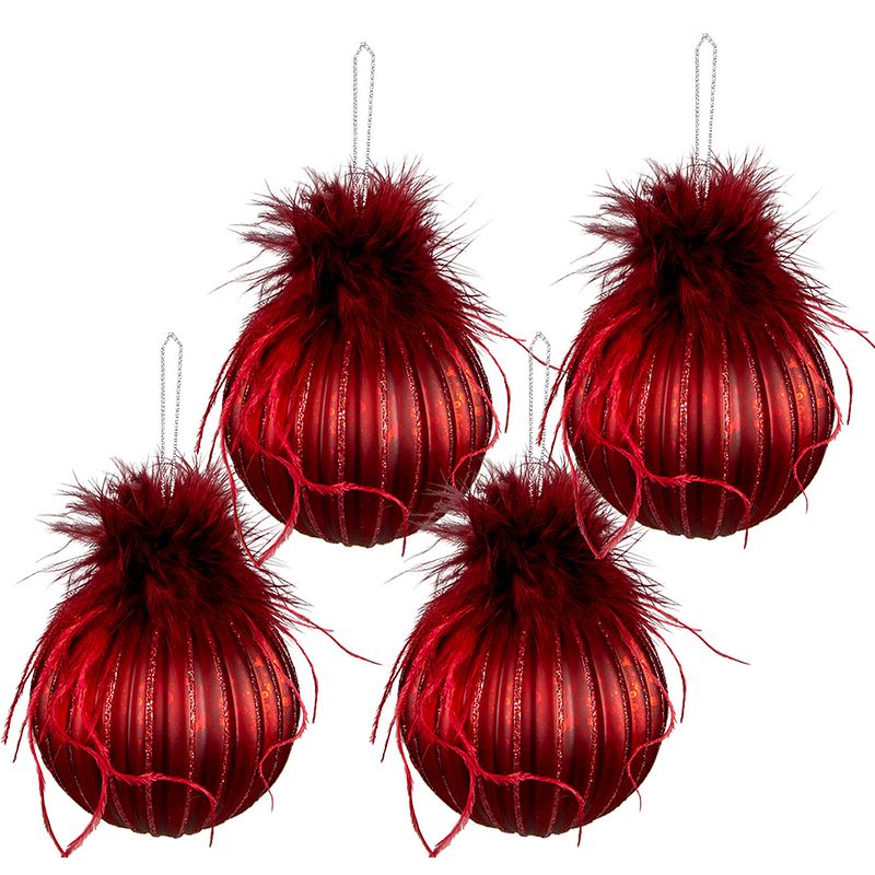 Foto van Clayre & eef kerstballen set van 4 ø 8 cm rood glas kerstboomversiering kerstversiering kerstdecoratie rood