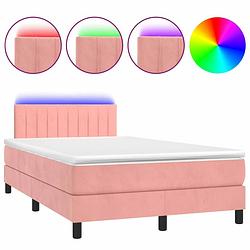 Foto van Vidaxl boxspring met matras en led fluweel roze 120x200 cm