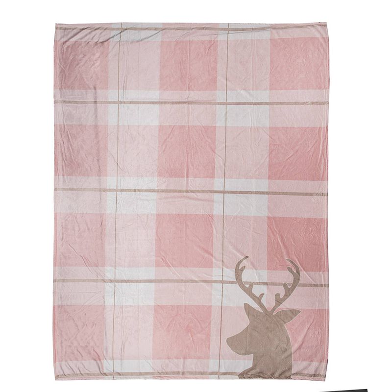 Foto van Clayre & eef plaid 130x170 cm roze wit polyester rendier deken roze deken