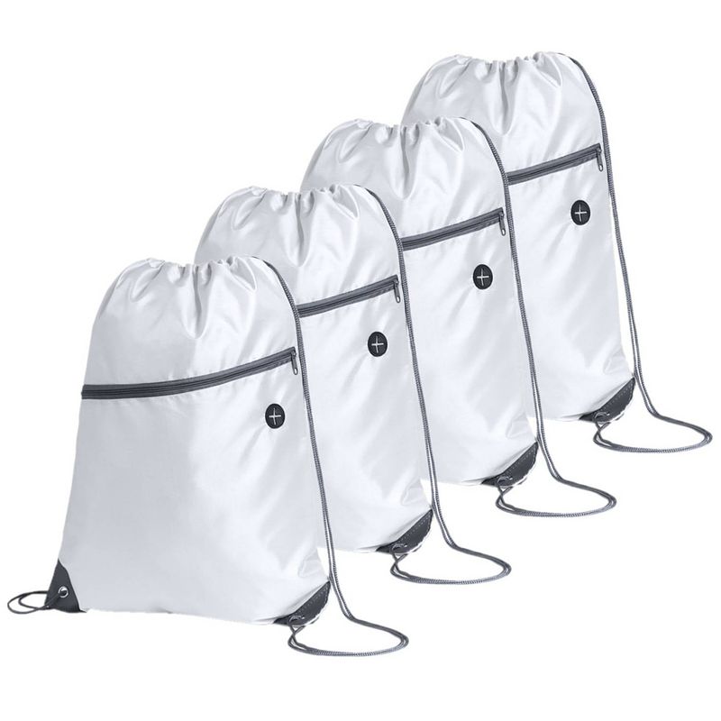 Foto van Sport gymtas/rugtas/draagtas - 4x - wit met rijgkoord 34 x 44 cm van polyester - gymtasje - zwemtasje