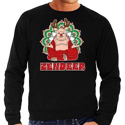 Foto van Bellatio decorations foute kersttrui/sweater voor heren - zendeer buddha - zwart - rendier - boeddha 2xl - kerst truien