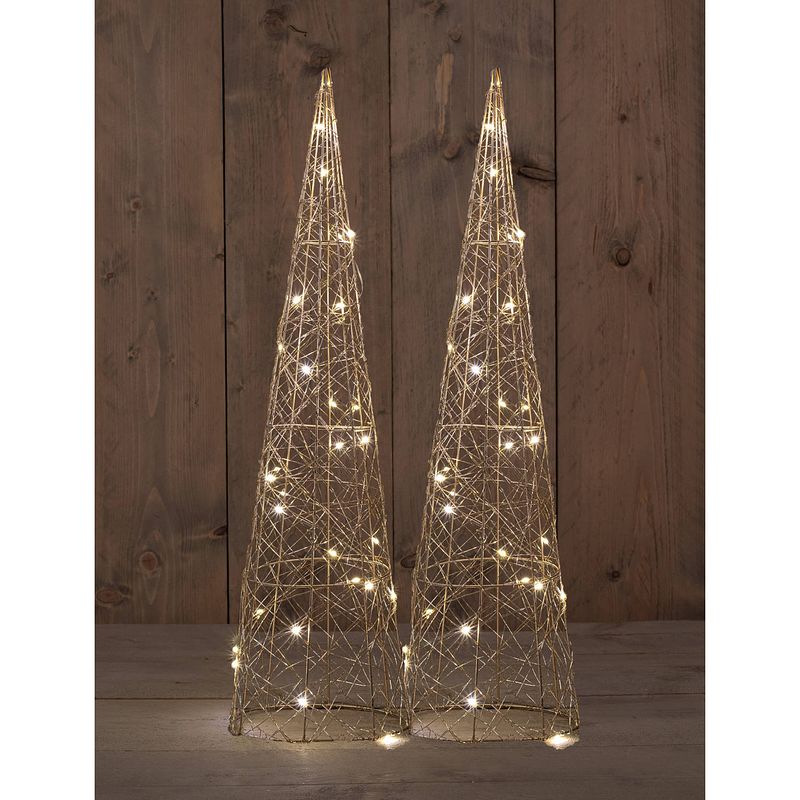 Foto van Anna collection led kerstboom kegels - 2x - h60 - goud - metaal - kerstverlichting figuur