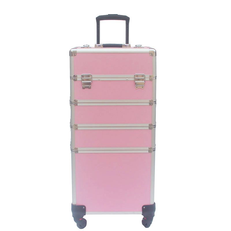 Foto van Visagie make up koffer cosmetica kappers trolley beauty case 4 in 1 roze