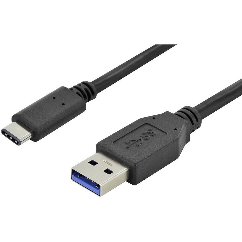 Foto van Digitus usb-kabel usb 3.2 gen1 (usb 3.0 / usb 3.1 gen1) usb-a stekker, usb-c stekker 1.00 m zwart rond, stekker past op beide manieren, afgeschermd (dubbel)