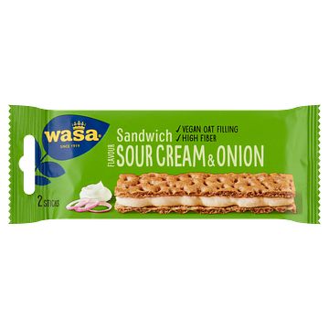 Foto van Wasa sandwich flavour sour cream & onion 2 stuks 99g bij jumbo