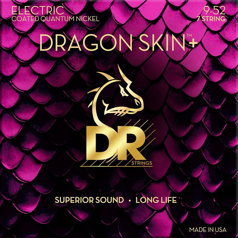 Foto van Dr strings dragon skin+ coated electric guitar strings light 9-52 voor 7-snarige elektrische gitaar