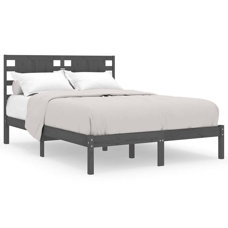 Foto van The living store houten bedframe - 140 x 190 cm - grijs - massief grenenhout